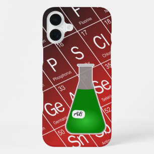 Coque iPhone 16 Plus Fiole Erlenmeyer vert (avec initiales) Chimie