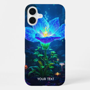 Coque iPhone 16 Plus Fleur bleue bioluminescente mignonne de fantaisie