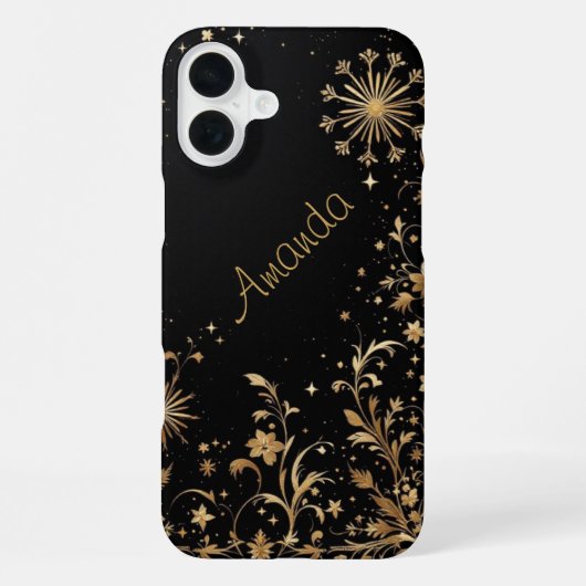 Coque iPhone 16 Plus Fleur d'Or Noir (Verso)