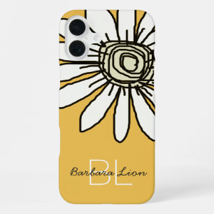 Coque iPhone 16 Plus fleurie sur fond jaune personnalisé