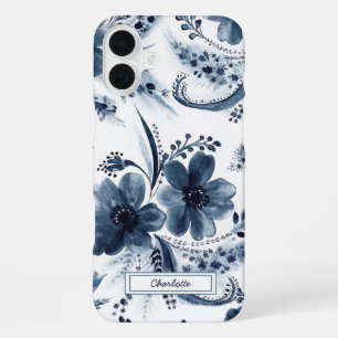 Coque iPhone 16 Plus Fleurs de aquarelle bleue