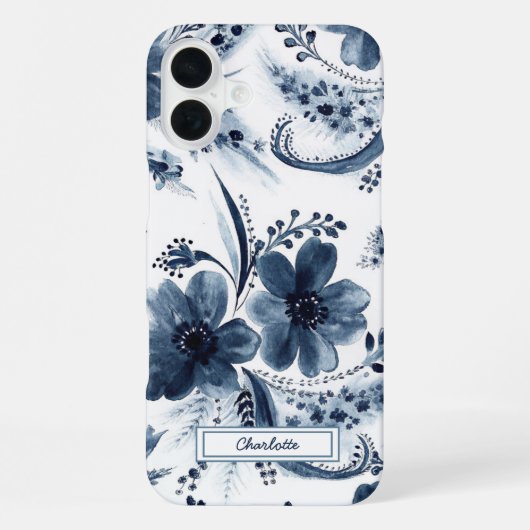 Coque iPhone 16 Plus Fleurs de aquarelle bleue (Verso)