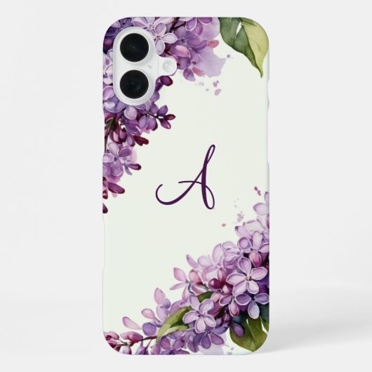 Coque iPhone 16 Plus Fleurs de lilas vert clair monogrammées (Verso)