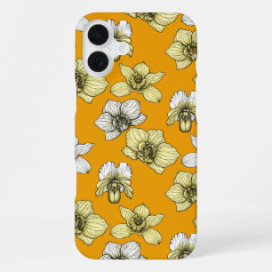 Coque iPhone 16 Plus Fleurs d'orchidées jaune et blanc