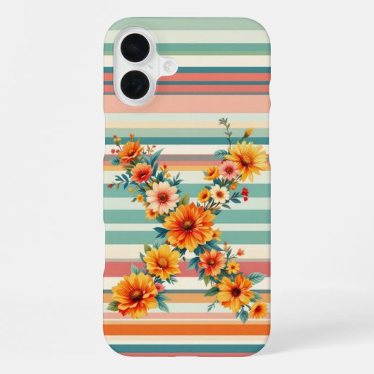 Coque iPhone 16 Plus Fleurs Rayures Rétro (X) (Verso)