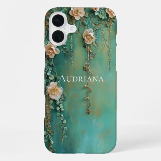 Coque iPhone 16 Plus Fleurs roses teintées de bleu romantique (Verso)
