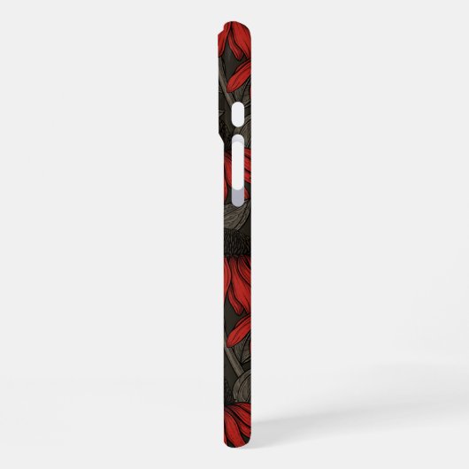 Coque iPhone 16 Plus Fleurs rouges sur marron (Côté gauche)