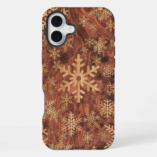 Coque iPhone 16 Plus Flocons de neige incrustation bois impression grap (Verso)
