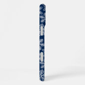 Coque iPhone 16 Plus Flocons de neige sur fond bleu foncé (Côté droit)