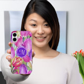 Coque iPhone 16 Plus Floral rose monogramme