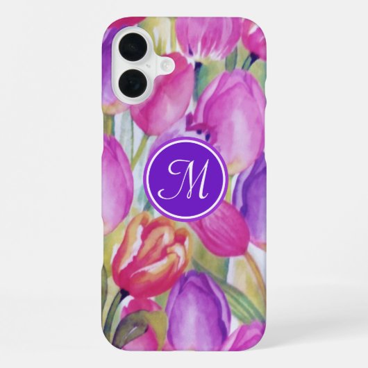 Coque iPhone 16 Plus Floral rose monogramme (Verso)