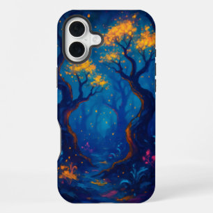 Coque iPhone 16 Plus Forêt d'Imaginaires aux arbres tordus et brillants
