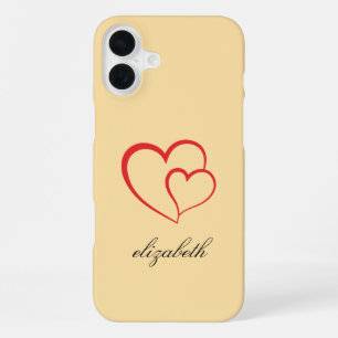Coque iPhone 16 Plus forme de cœur rouge fond coloré personnalisé