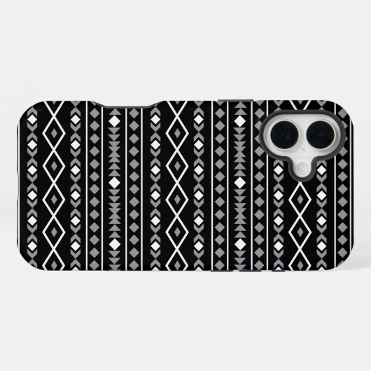 Coque iPhone 16 Plus Formes Aztec Motif gris noir (Verso Horizontal)