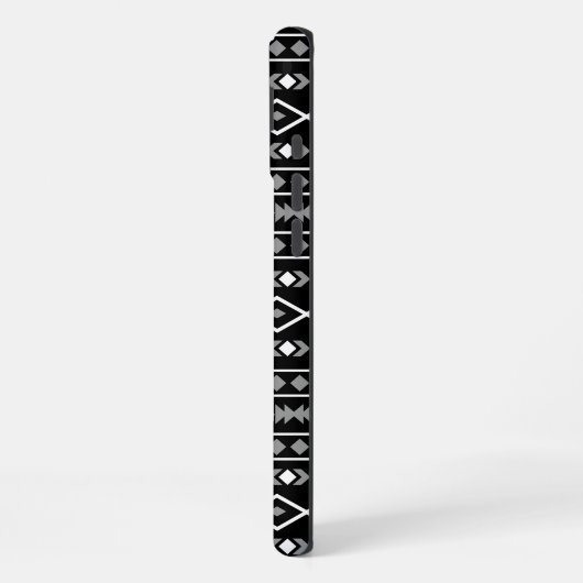 Coque iPhone 16 Plus Formes Aztec Motif gris noir (Côté gauche)