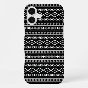 Coque iPhone 16 Plus Formes Aztec Motif gris noir
