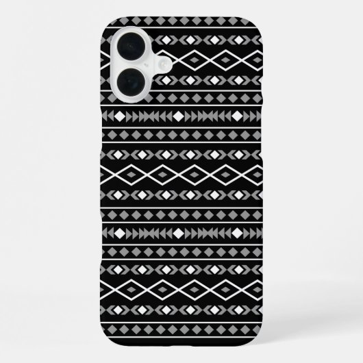 Coque iPhone 16 Plus Formes Aztec Motif gris noir (Verso)