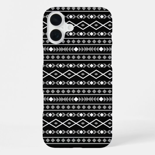 Coque iPhone 16 Plus Formes aztèques Motif blanc gris noir (Verso)