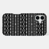 Coque iPhone 16 Plus Formes aztèques Motif blanc gris noir (Verso Horizontal)
