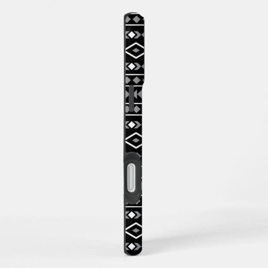 Coque iPhone 16 Plus Formes aztèques Motif blanc gris noir (Côté droit)