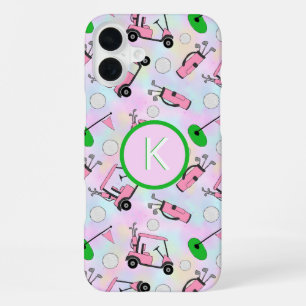Coque iPhone 16 Plus Fun Pink Feminine Golf Design et Monogramme person