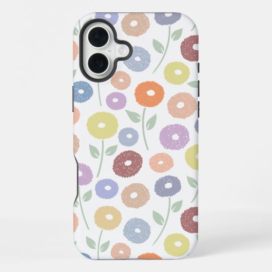 Coque iPhone 16 Plus Fuzzy Flower Rpt Pattern Pastels on White (Verso)