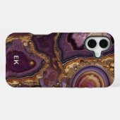 Coque iPhone 16 Plus Géode d'agate violette en or Monogram (Verso Horizontal)