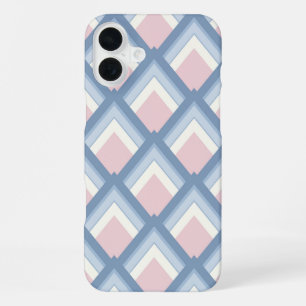 Coque iPhone 16 Plus Géométrique abstrait, bleu, rose et blanc cassé