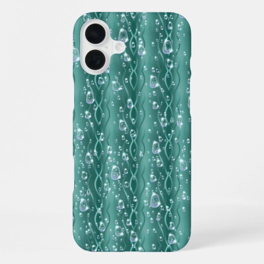 Coque iPhone 16 Plus Gouttes de pluie sur métal vert (Verso)