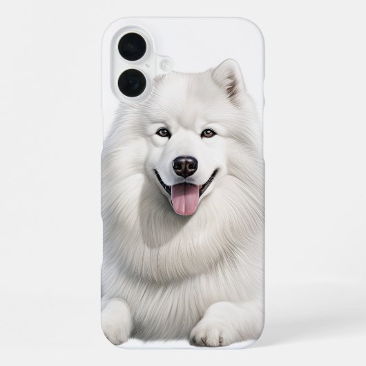 COQUE iPhone 16 PLUS GRAND CHIEN SAMOYEN BLANC FLUFÉ (Verso)