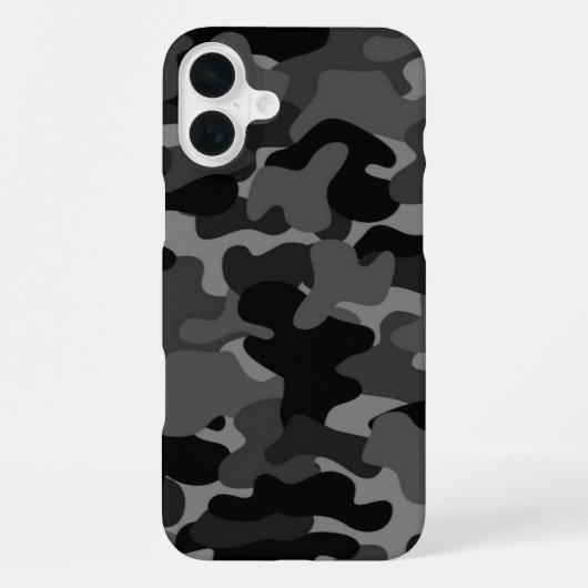 Coque iPhone 16 Plus Gris camouflage noir (Verso)