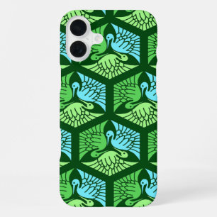 Coque iPhone 16 Plus Grues japonaises, Jade Green et Bleu clair