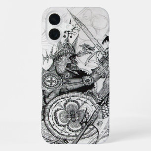 Coque iPhone 16 Plus GUERRIERS GOTHIQUES Fantaisie Noir Blanc