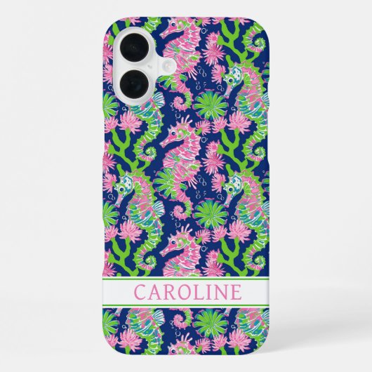 Coque iPhone 16 Plus Hippocampes à l'aquarelle Monogrammées (Verso)