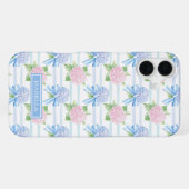 Coque iPhone 16 Plus Hydrangeas Rayées Rose et Bleu (Verso Horizontal)
