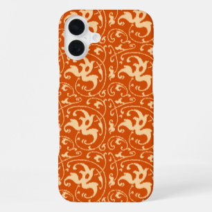 Coque iPhone 16 Plus Ikat floral damas - orange mandarine