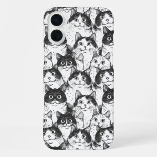 Coque iPhone 16 Plus Illustration de chat noir et blanc
