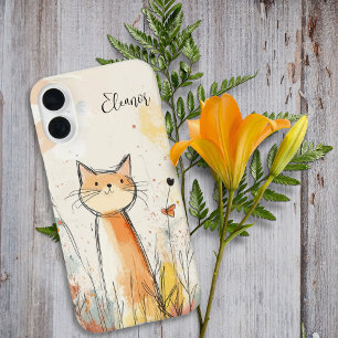 Coque iPhone 16 Plus Illustration de chat orange adorable personnalisée