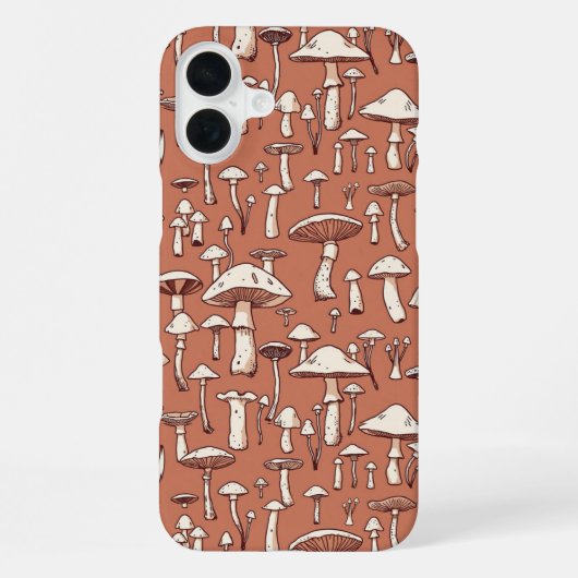 Coque iPhone 16 Plus Impression de champignon sur marron terre cuite (Verso)