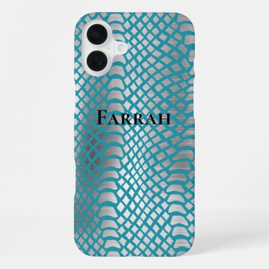 Coque iPhone 16 Plus Impression de serpent d'argent bleu turquoise (Verso)