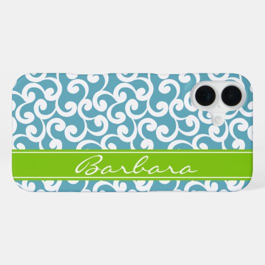 Coque iPhone 16 Plus Impression d'éléments monogrammés bleu océan (Verso Horizontal)