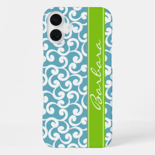 Coque iPhone 16 Plus Impression d'éléments monogrammés bleu océan