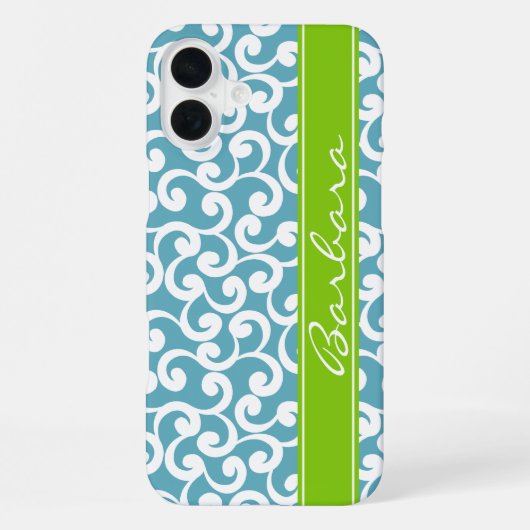 Coque iPhone 16 Plus Impression d'éléments monogrammés bleu océan  (Verso)