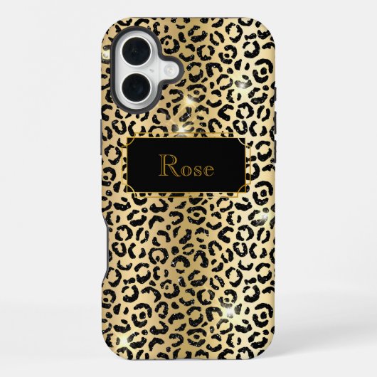 Coque iPhone 16 Plus Impression lepard glamour noir et or (Verso)
