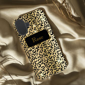 Coque iPhone 16 Plus Impression lepard glamour noir et or