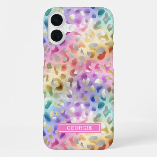 Coque iPhone 16 Plus Imprimé léopard iridescent pastel monogrammé (Verso)