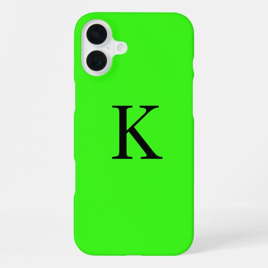 Coque iPhone 16 Plus Initiale de monogramme Couleur unie Néon vert Tend (Verso)