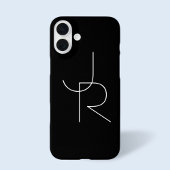Coque iPhone 16 Plus Initiales 2 superposées modernes | Blanc sur noir