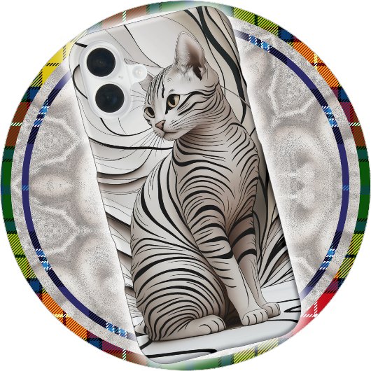 Coque iPhone 16 Plus iPHONE 16 COQUE & plus - Chat blanc / Stripes noir