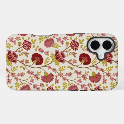 Coque iPhone 16 Plus Jacobean Floral Pattern Rouge Rose Gold Crème (Verso Horizontal)